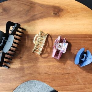 Set of Hair Clips in Black, Gold, Pink, and Blue